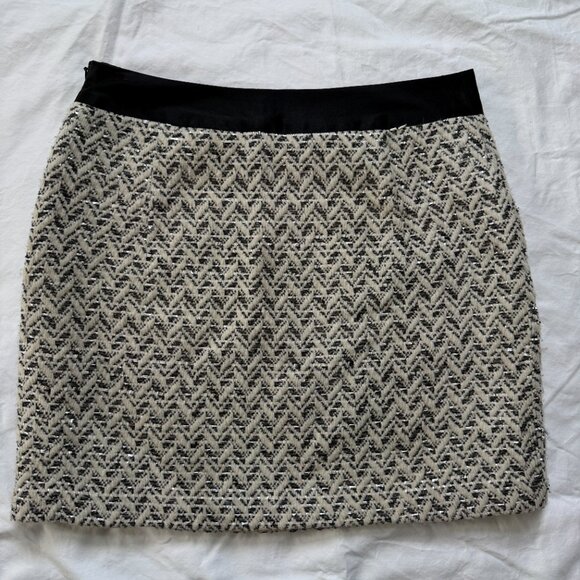 MILLY Ivory Metallic Chevron Tweed Wool Blend Mini Skirt 4 - Picture 6 of 11